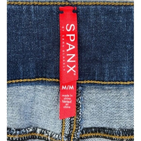 Spanx Jeans Women's M Skinny Slimming Stretch Pull On Blue Distressed Jeggings - Picture 5 of 12